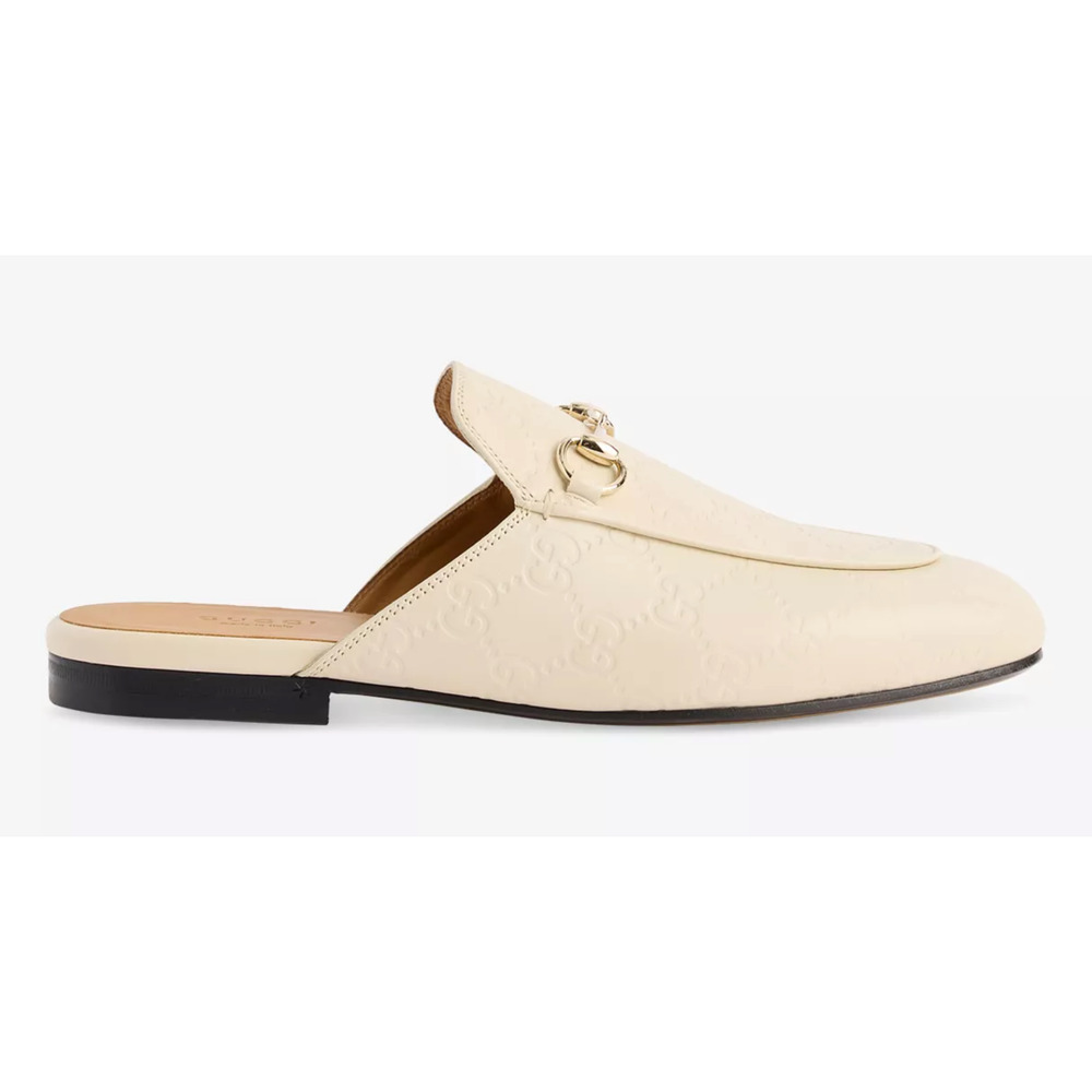 Gucci Princetown New Ivory GG Monogram Logo Slide Loafer Mule Slipper Flat 36.5